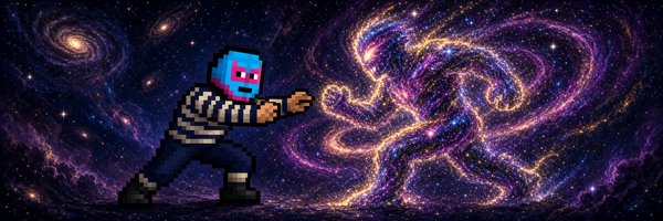 Pixel wrestler facing a cosmic nebula opponent